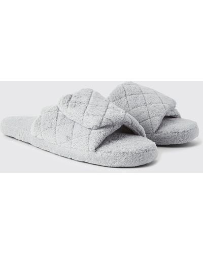 BoohooMAN Quilted Open Toe Slipper - Gray