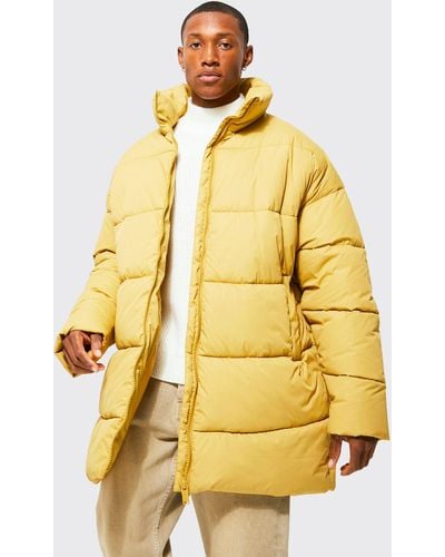 Boohoo Oversized Mid Length Funnel Neck Puffer - Yellow