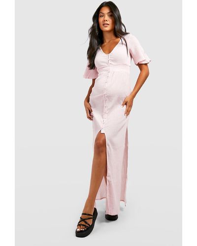 Boohoo Maternity Shirred Waist Beach Maxi Dress - White