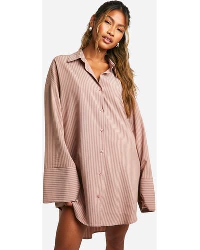 Boohoo Stripe Boxy Wide Sleeve Shirt Dress - Pink