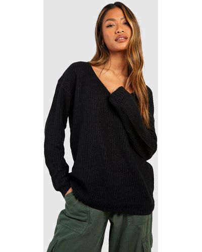Boohoo Basic V Neck Sweater - Black
