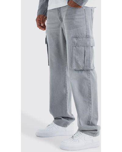 Boohoo Relaxed Rigid Cargo Jeans - Gray