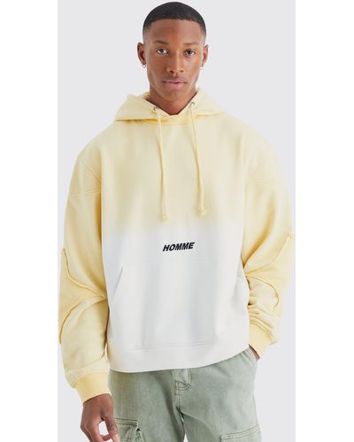 BoohooMAN Oversized Boxy Ombre Homme Hoodie - White