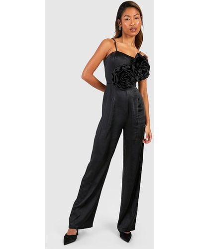 Boohoo Rose Front Strappy Jumpsuit - Black