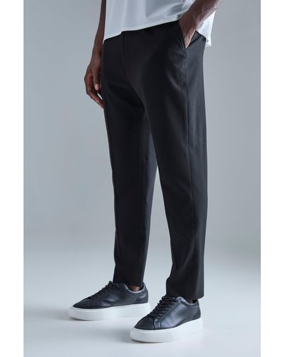 BoohooMAN High Rise Tapered Crop Tailored Trouser - Black