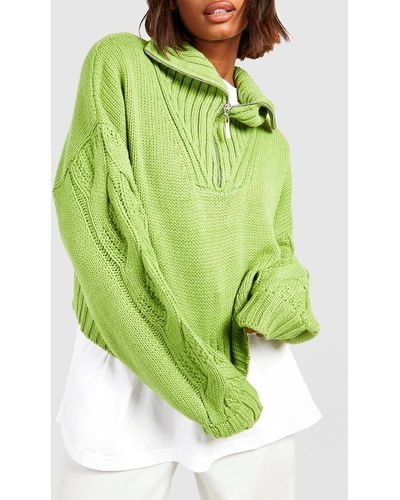 Boohoo Half Zip Collared Sweater - Green