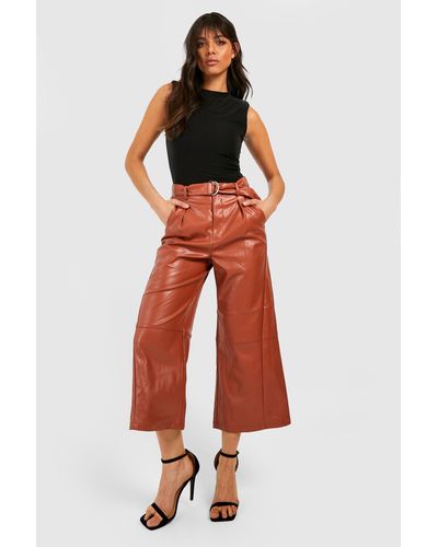 Boohoo Premium Faux Leather Longer Length Culotte - Orange