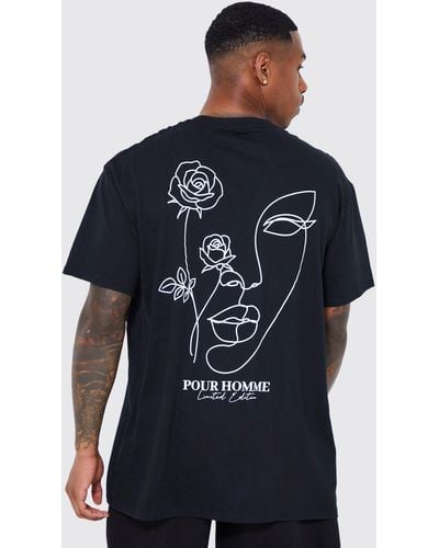 BoohooMAN Oversized Floral Stencil Graphic T-shirt - Blue
