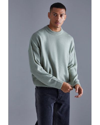 BoohooMAN Boxy Brushed Extended Neck Knitted Sweater - Gray