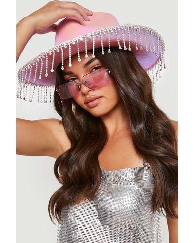 Boohoo Pink Diamante Tassel Trim Cowboy Hat