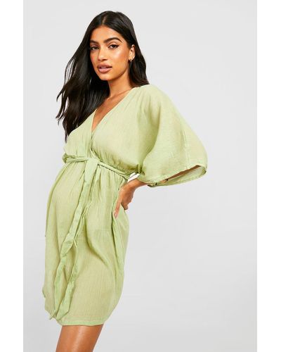 Boohoo Maternity Wrap Beach Mini Dress - Green