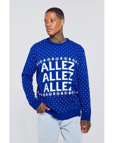 BoohooMAN Allez Football Christmas Sweater - Blue
