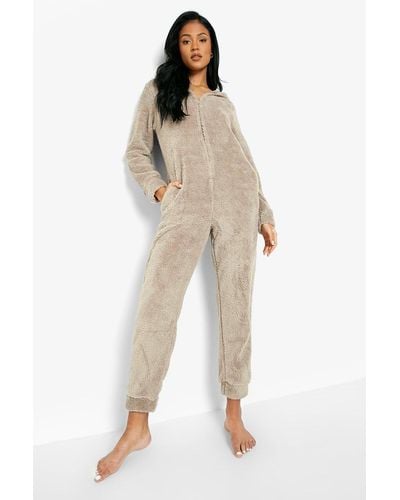 Boohoo Tall Fluffy Ear Lounge One Piece - Natural