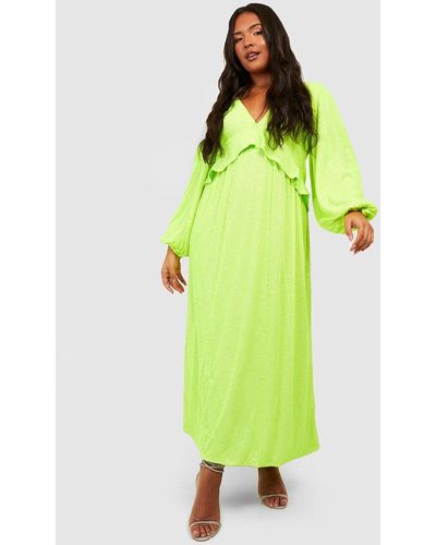 Boohoo Plus Sequin Ruffle Midaxi Dress - Green