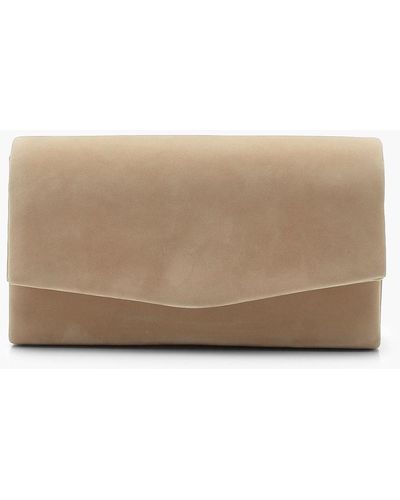 Boohoo Structured Suedette Clutch Bag & Chain - Natural