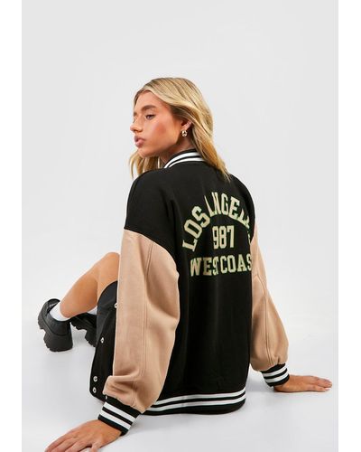 Boohoo West Coast Varsity Bomber Jacket - Black