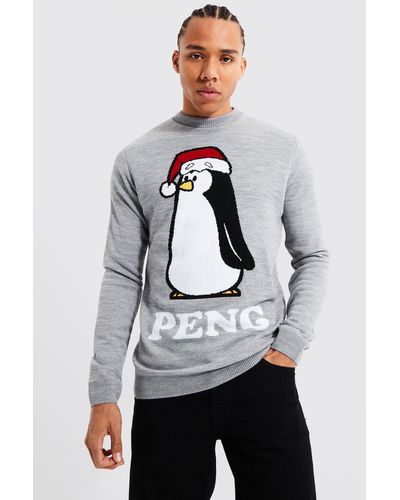 Boohoo Tall Peng Novelty Christmas Sweater - Gray