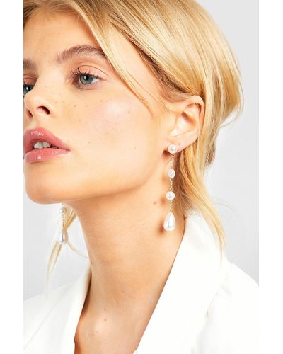 Boohoo Pearl Multi Station Drop Earring - Natural