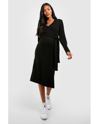 Boohoo Maternity V Neck Sweater Midi Dress - Black