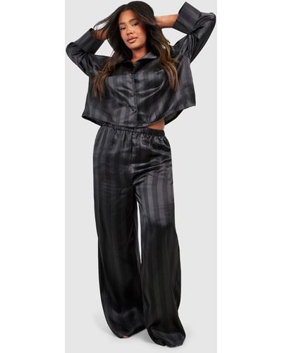 Boohoo Pijama Plus Oversize Crop De Rayas - Negro