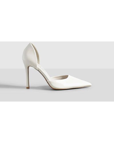 Boohoo Wide Fit Patent Cut Out Court Shoe - White