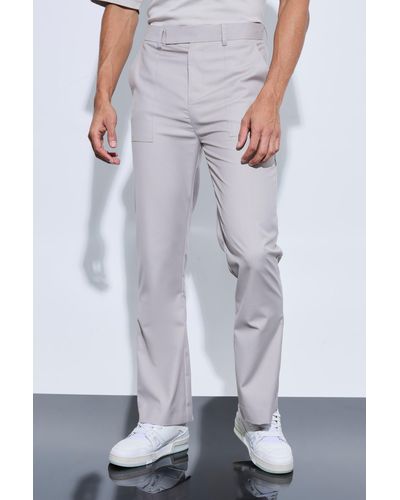 BoohooMAN Oversized Pocket Flared Tailored Trousers - Weiß