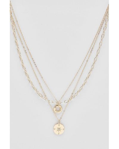 Boohoo Gold Layered Circle Pendant Necklace - White