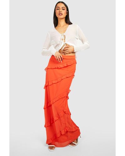 Boohoo Chiffon Tiered Frill Maxi Skirt