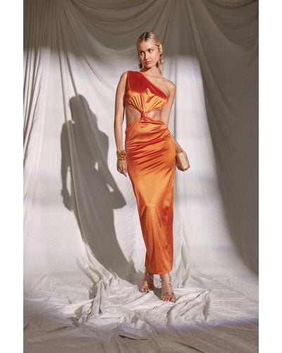 Boohoo Disco Slinky Cut Out Low Back Maxi Dress - Orange