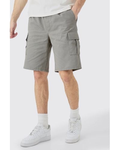 BoohooMAN Tall Elastic Waist Relaxed Fit Cargo Shorts In Grey - Grau