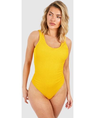 Boohoo Crinkle Scoop Bathing Suit - Yellow