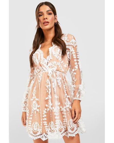 Boohoo Boutique Lace Plunge Skater Dress - White
