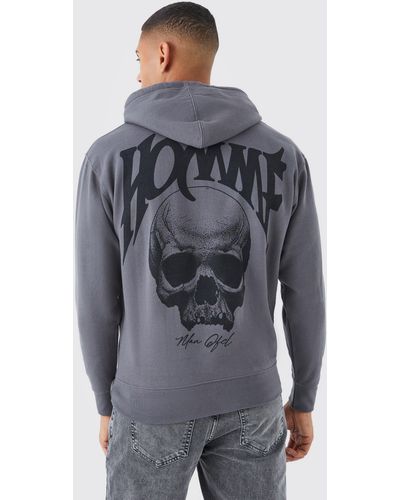 BoohooMAN Oversized Homme Skull Graphic Hoodie - Gray
