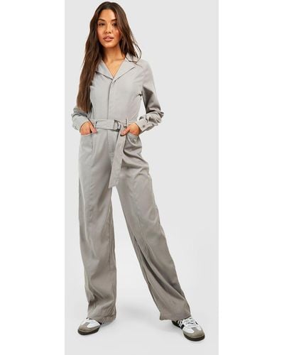 Boohoo Twill D Ring Utility Jumpsuit - Gray