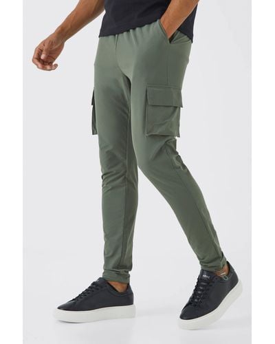 BoohooMAN Elastic Lightweight Stretch Skinny Cargo Pants - Green