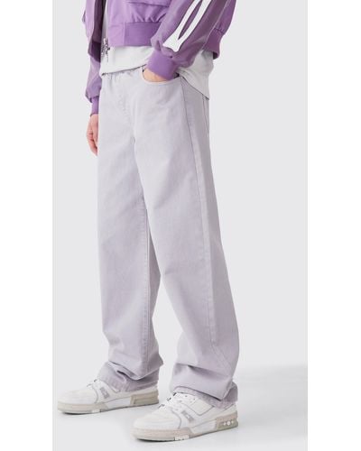 BoohooMAN Baggy Rigid Elastic Waist Overdyed Jeans - Purple
