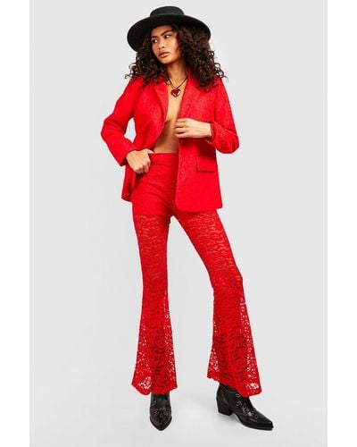 Boohoo Lace Flare Pants - Red