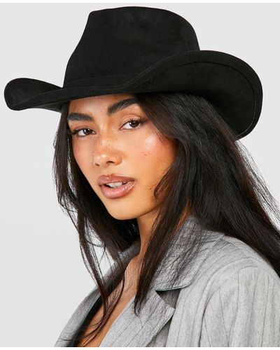 Boohoo Curved Edge Cowboy Fedora Hat - Black
