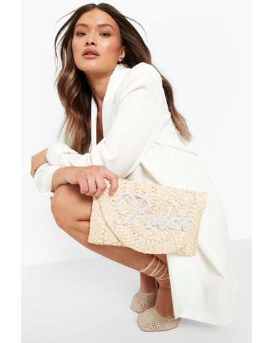 Boohoo Bride Raffia Clutch - White