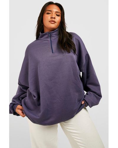 Boohoo Plus Oversized Half Zip Sweater - Purple