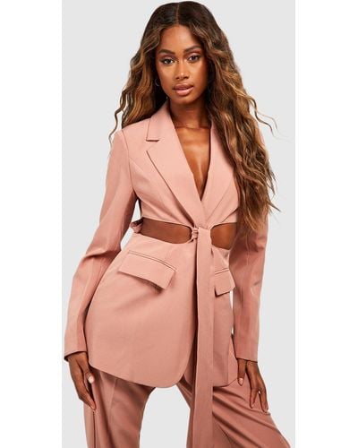 Boohoo Cut Out Knot Detail Fitted Blazer - Pink