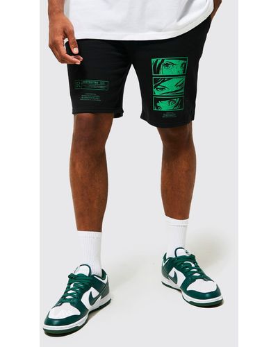 Boohoo Slim Fit Comic Graphic Jersey Shorts - Green