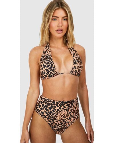 Boohoo Leopard Tummy Control High Waisted Bikini Set - Marrón