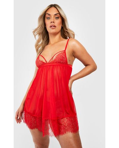 Boohoo Plus Lace Detail Strappy Babydoll - Red