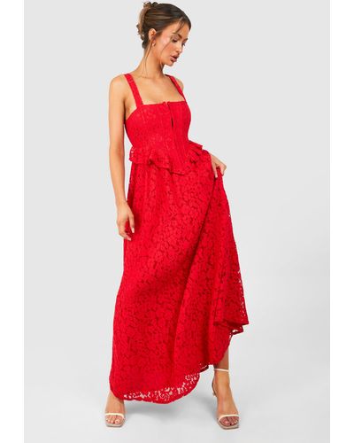 Boohoo Corset Lace Maxi Dress - Red