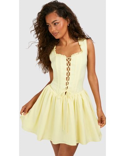 Boohoo Tie Detail Milkmaid Mini Dress - Yellow