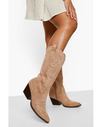 Boohoo Knee High Detailed Western Cowboy Boots - Multicolor