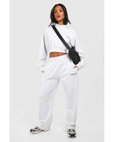 Boohoo Dsgn Studio Embroidered Straight Leg Jogger - Blanco