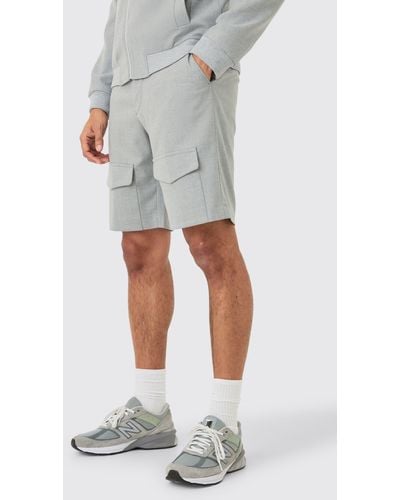 BoohooMAN Side Stripe Drawcord Waist Smart Cargo Shorts - White
