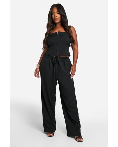 Boohoo Plus Hook And Eye Corset And Slouchy Wide Leg Trouser Co-ord - Black